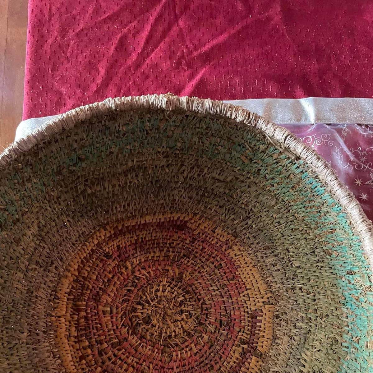 Looking down into a coiled basket at its spiral base